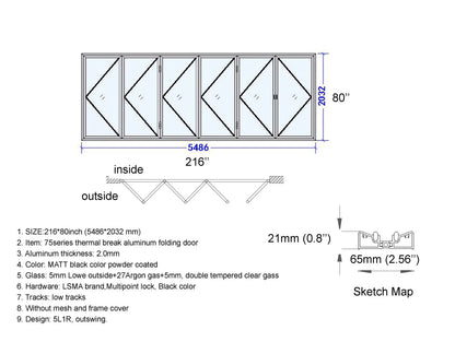 216"x80" Custom Energy Efficient Aluminum Bifold Door
