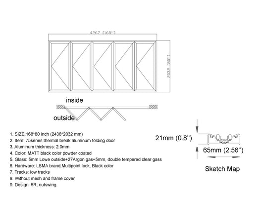168"x80" Custom Energy Efficient Aluminum Bifold Door