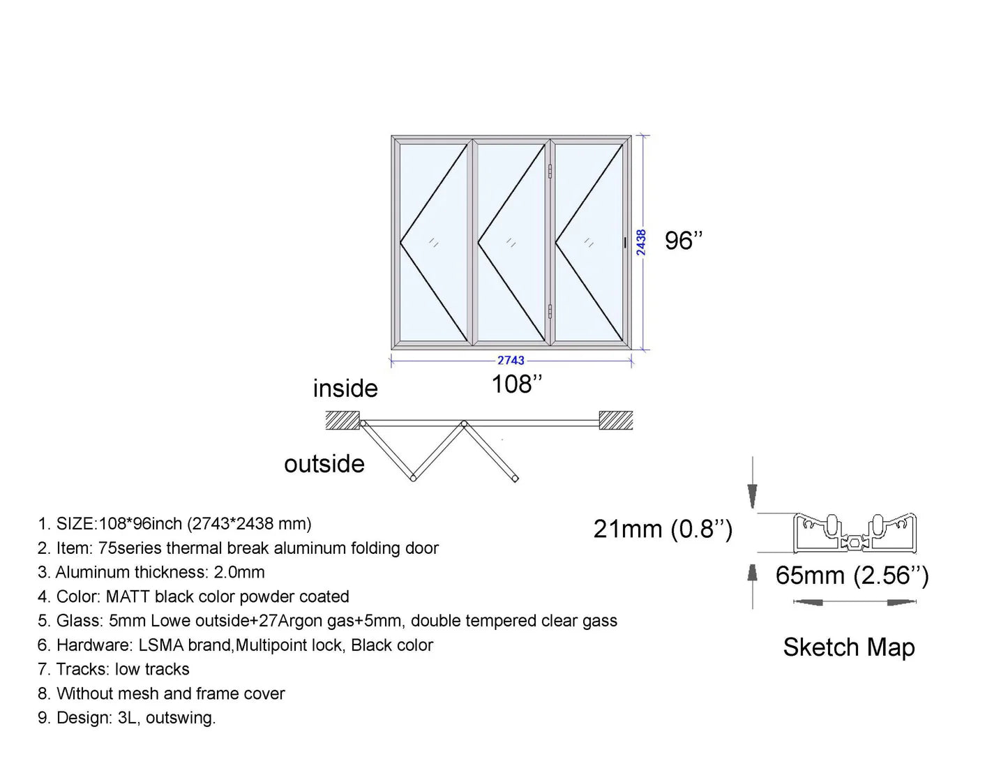 108"x96 Custom Energy Efficient Aluminum Bifold Door