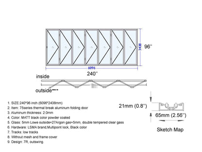 240" x 96" Custom Energy Efficient Aluminum Bifold Door