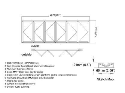 192"x 80" Custom Energy Efficient Aluminum Bifold Door