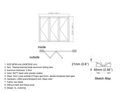 96″ x 80″ Custom Energy Efficient Aluminum Bifold Door