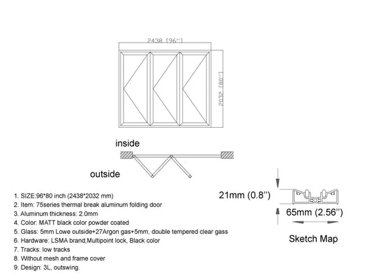 96″ x 80″ Custom Energy Efficient Aluminum Bifold Door