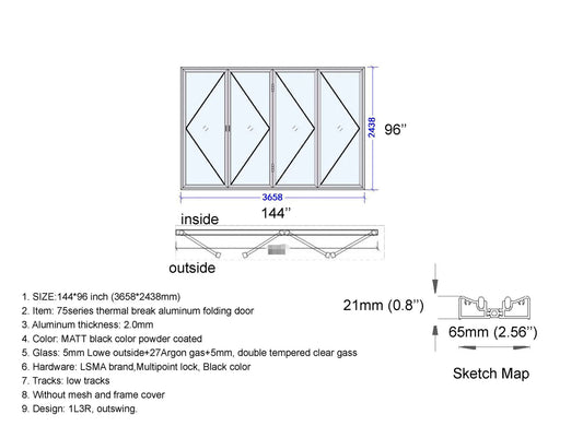 144" x 96" Custom Energy-Efficient Aluminum Bifold Door