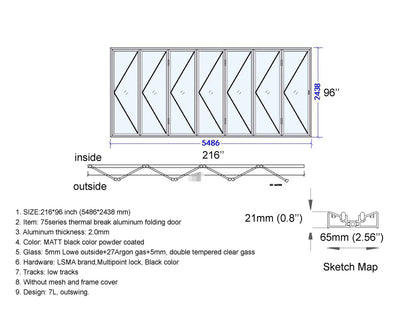216"x96" Custom Energy Efficient Aluminum Bifold Door