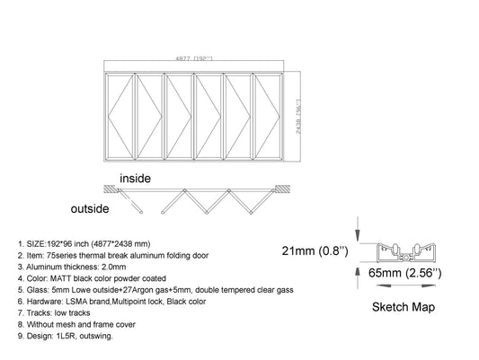 192"x96" Custom Energy Efficient Aluminum Bifold Door