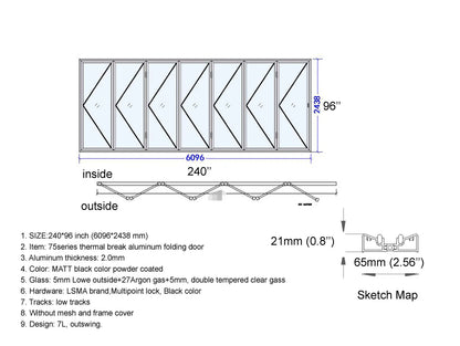 240" x 96" Custom Energy Efficient Aluminum Bifold Door
