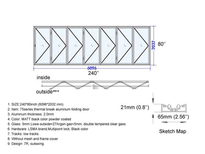240"x80" Custom Energy Efficient Aluminum Bifold Door