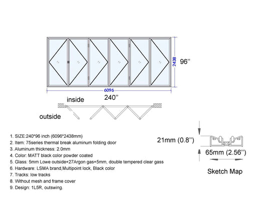 240" x 96" Custom Energy Efficient Aluminum Bifold Door